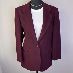 LL Bean Blazer Womens 6 Petite Burgundy Wool Blend Classic Tailored Jacket USA